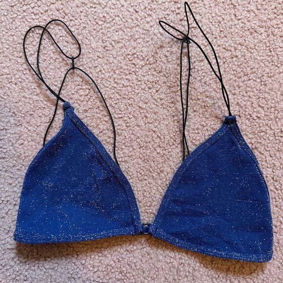 NWOT Intimately Free People M/L bralette metallic thread Galloon blue silver - Picture 1 of 3